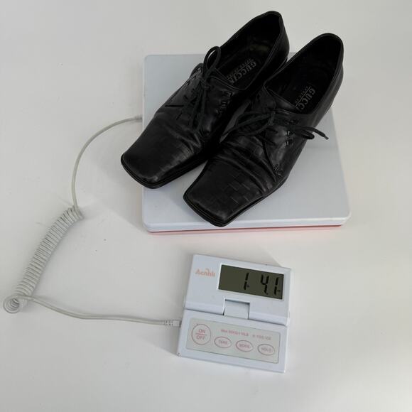 Vtg Guccini Women Leather Heeled Oxford Size 5.5 Square Toe Italy Model off Duty - Picture 12 of 12